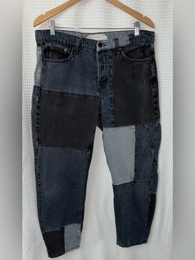 Topman Men’s Patchwork Jeans Size 34 - Black Gray